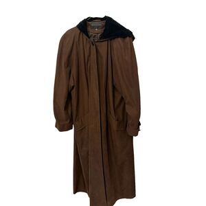 Vintage 90s Gallery Coat Womens 14 Brown Hooded Long Button Front Made Hong Kong